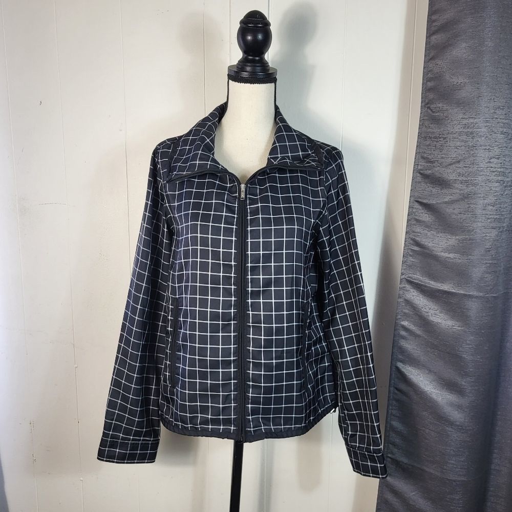 RALPH LAUREN Black White Plaid Lightweight Zip Up Windbreaker Size Medium